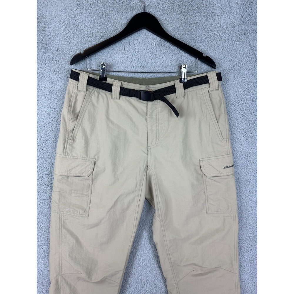 Eddie Bauer Pants Mens 36x32 Khaki Nylon Cargo Hiking Outdoor Quick Dry Belted